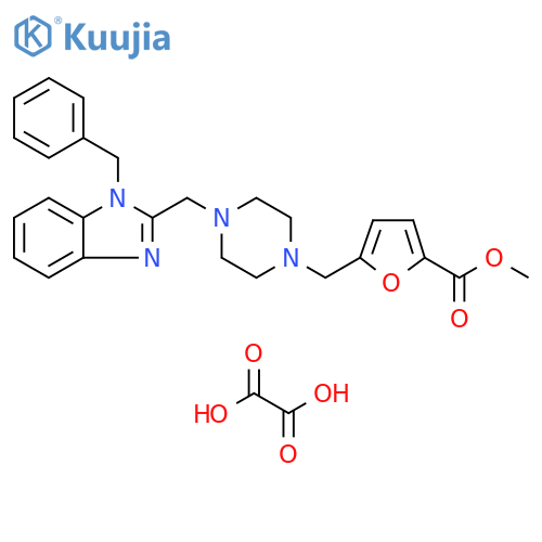 methyl 5-({4-(1-benzyl-1H-1,3-benzodiazol-2-yl)methylpiperazin-1-yl}methyl)furan-2-carboxylate; bis(oxalic acid) structure