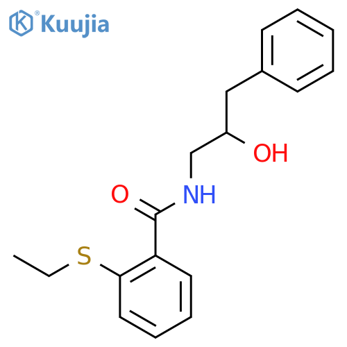 2-(ethylsulfanyl)-N-(2-hydroxy-3-phenylpropyl)benzamide structure