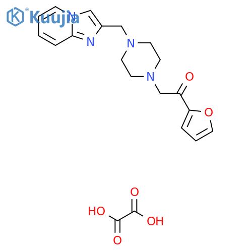 1-(furan-2-yl)-2-4-({imidazo1,2-apyridin-2-yl}methyl)piperazin-1-ylethan-1-one; oxalic acid structure
