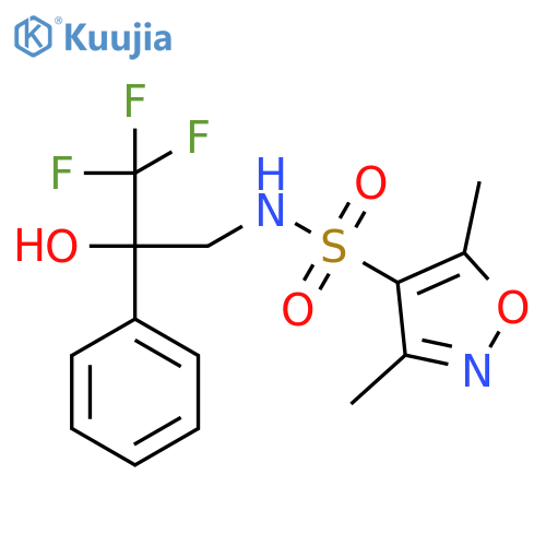 3,5-dimethyl-N-(3,3,3-trifluoro-2-hydroxy-2-phenylpropyl)-1,2-oxazole-4-sulfonamide structure