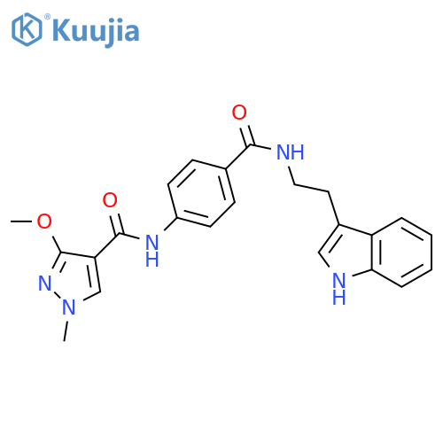 N-(4-{2-(1H-indol-3-yl)ethylcarbamoyl}phenyl)-3-methoxy-1-methyl-1H-pyrazole-4-carboxamide structure