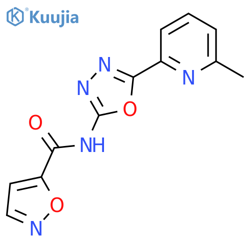 N-5-(6-methylpyridin-2-yl)-1,3,4-oxadiazol-2-yl-1,2-oxazole-5-carboxamide structure