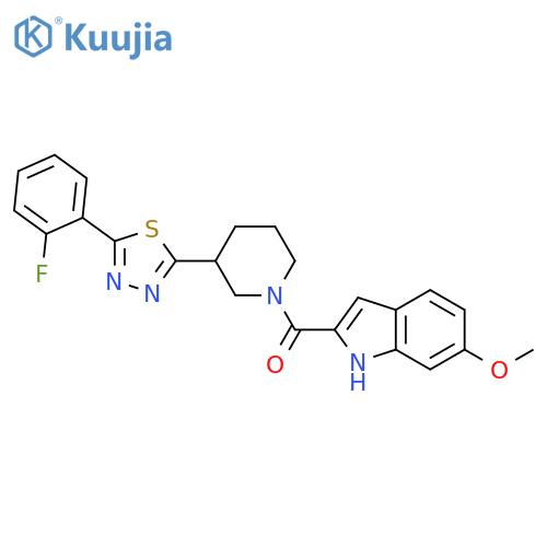 2-{3-5-(2-fluorophenyl)-1,3,4-thiadiazol-2-ylpiperidine-1-carbonyl}-6-methoxy-1H-indole structure