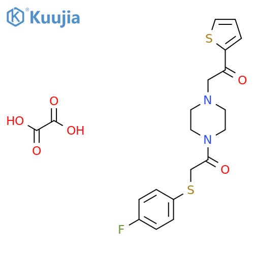 2-(4-fluorophenyl)sulfanyl-1-{4-2-oxo-2-(thiophen-2-yl)ethylpiperazin-1-yl}ethan-1-one; oxalic acid structure