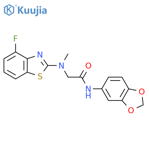 N-(2H-1,3-benzodioxol-5-yl)-2-(4-fluoro-1,3-benzothiazol-2-yl)(methyl)aminoacetamide structure