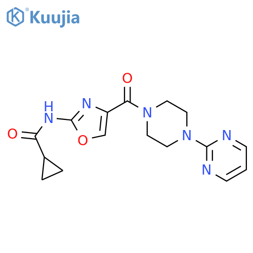 N-{4-4-(pyrimidin-2-yl)piperazine-1-carbonyl-1,3-oxazol-2-yl}cyclopropanecarboxamide structure