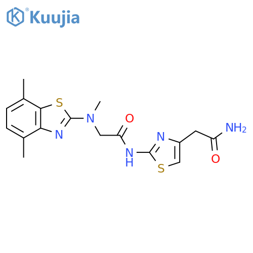 N-4-(carbamoylmethyl)-1,3-thiazol-2-yl-2-(4,7-dimethyl-1,3-benzothiazol-2-yl)(methyl)aminoacetamide structure
