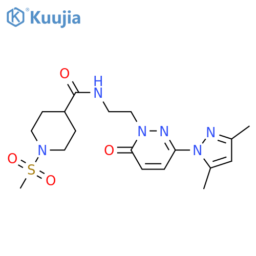 N-{2-3-(3,5-dimethyl-1H-pyrazol-1-yl)-6-oxo-1,6-dihydropyridazin-1-ylethyl}-1-methanesulfonylpiperidine-4-carboxamide structure