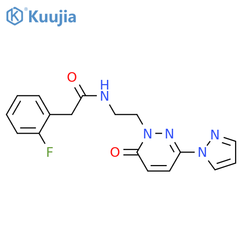 2-(2-fluorophenyl)-N-{2-6-oxo-3-(1H-pyrazol-1-yl)-1,6-dihydropyridazin-1-ylethyl}acetamide structure