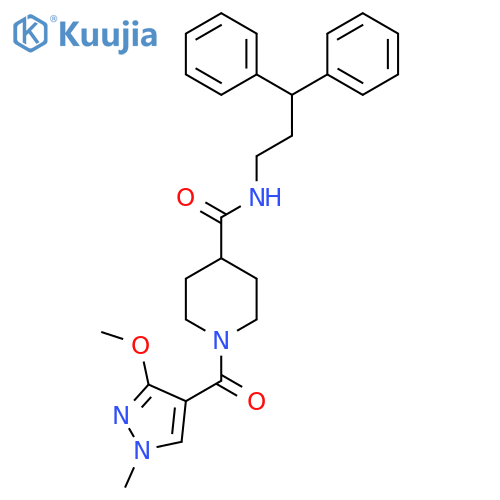 N-(3,3-diphenylpropyl)-1-(3-methoxy-1-methyl-1H-pyrazole-4-carbonyl)piperidine-4-carboxamide structure