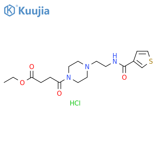 ethyl 4-oxo-4-(4-{2-(thiophen-3-yl)formamidoethyl}piperazin-1-yl)butanoate hydrochloride structure