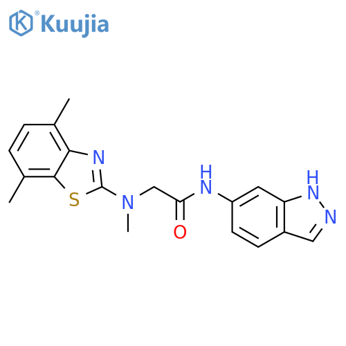 2-(4,7-dimethyl-1,3-benzothiazol-2-yl)(methyl)amino-N-(1H-indazol-6-yl)acetamide structure