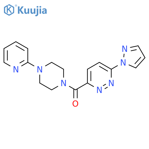 3-(1H-pyrazol-1-yl)-6-[4-(pyridin-2-yl)piperazine-1-carbonyl]pyridazine structure