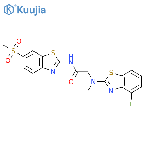 2-(4-fluoro-1,3-benzothiazol-2-yl)(methyl)amino-N-(6-methanesulfonyl-1,3-benzothiazol-2-yl)acetamide structure