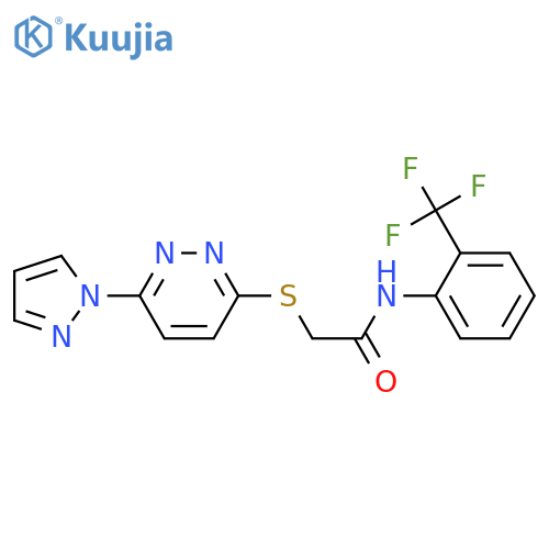 2-{6-(1H-pyrazol-1-yl)pyridazin-3-ylsulfanyl}-N-2-(trifluoromethyl)phenylacetamide structure