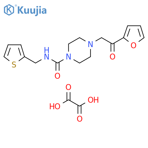 4-2-(furan-2-yl)-2-oxoethyl-N-(thiophen-2-yl)methylpiperazine-1-carboxamide; oxalic acid structure