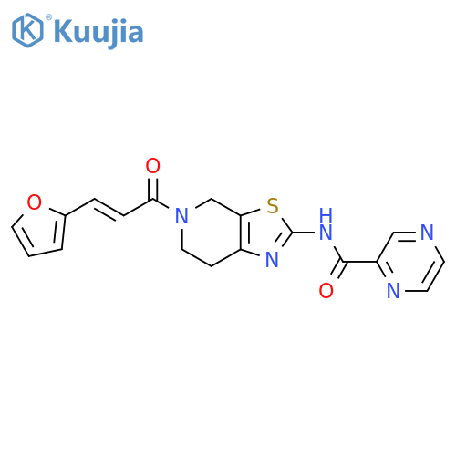 N-{5-(2E)-3-(furan-2-yl)prop-2-enoyl-4H,5H,6H,7H-1,3thiazolo5,4-cpyridin-2-yl}pyrazine-2-carboxamide structure