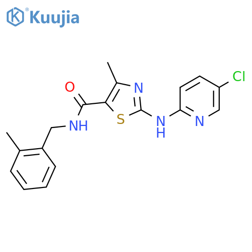 2-[(5-chloropyridin-2-yl)amino]-4-methyl-N-[(2-methylphenyl)methyl]-1,3-thiazole-5-carboxamide structure