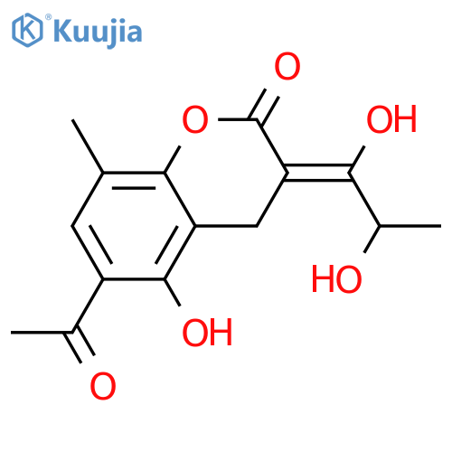 6-Acetyl-3-(1,2-dihydroxypropylidene)-3,4-dihydro-5-hydroxy-8-methyl-2H-1-benzopyran-2-one; (-)-(Z)-form structure