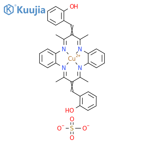 Copper(2+), [2,2'-[(6,8,15,17-tetramethyldibenzo[b,i][1,4,8,11]tetraazacyclotetradecine-7,16-diylidene-κN5,κN9,κN14,κN18)dimethylidyne]bis[phenol]]-, (SP-4-1)-, sulfate (1:1) structure