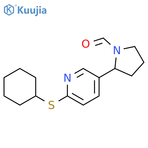 2-(6-Cyclohexylsulfanyl-pyridin-3-yl)-pyrrolidine-1-carbaldehyde structure