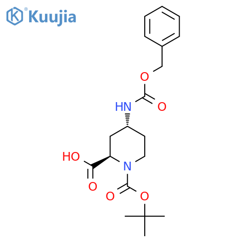 (2R,4R)-1-[(2-Methylpropan-2-yl)oxycarbonyl]-4-(phenylmethoxycarbonylamino)piperidine-2-carboxylic acid structure