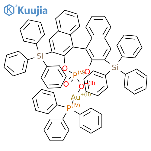 Gold, [(11bR)-4-(hydroxy-κO)-2,6-bis(triphenylsilyl)dinaphtho[2,1-d:1′,2′-f][1,3,2]dioxaphosphepin 4-oxidato](triphenylphosphine)- structure