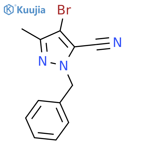 2-benzyl-4-bromo-5-methyl-pyrazole-3-carbonitrile structure
