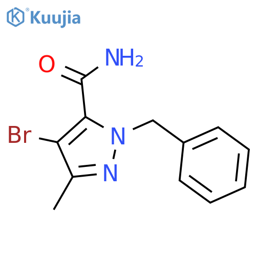 2-benzyl-4-bromo-5-methyl-pyrazole-3-carboxamide structure