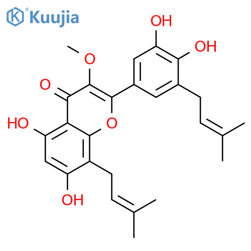 5,7,3',4'-Tetrahydroxy-3-methoxy-8,5'-diprenylflavone structure