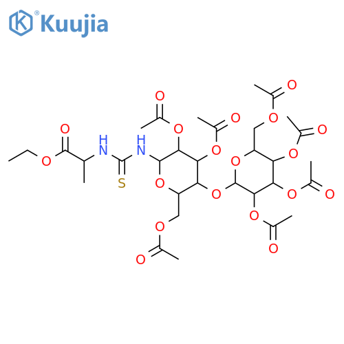 L-Alanine, N-[thioxo[[2,3,6-tri-O-acetyl-4-O-(2,3,4,6-tetra-O-acetyl-β-D-galactopyranosyl)-β-D-glucopyranosyl]amino]methyl]-, ethyl ester structure