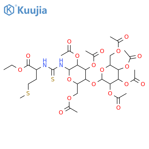 L-Methionine, N-[thioxo[[2,3,6-tri-O-acetyl-4-O-(2,3,4,6-tetra-O-acetyl-α-D-glucopyranosyl)-β-D-glucopyranosyl]amino]methyl]-, ethyl ester structure