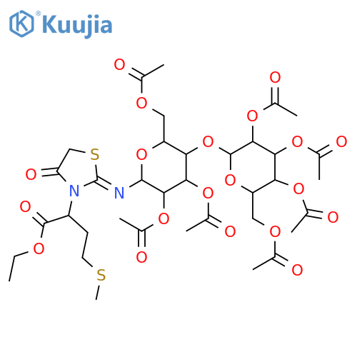 3-Thiazolidineacetic acid, α-[2-(methylthio)ethyl]-4-oxo-2-[[2,3,6-tri-O-acetyl-4-O-(2,3,4,6-tetra-O-acetyl-α-D-glucopyranosyl)-β-D-glucopyranosyl]imino]-, ethyl ester, (αS,2E)- structure