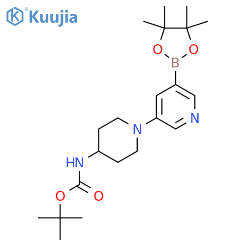 Tert-butyl 1-(5-(4,4,5,5-tetramethyl-1,3,2-dioxaborolan-2-yl)pyridin-3-yl)piperidin-4-ylcarbamate structure