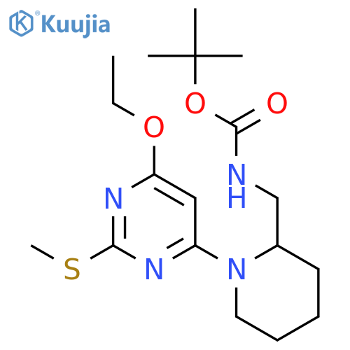 tert-Butyl ((1-(6-ethoxy-2-(methylthio)pyrimidin-4-yl)piperidin-2-yl)methyl)carbamate structure