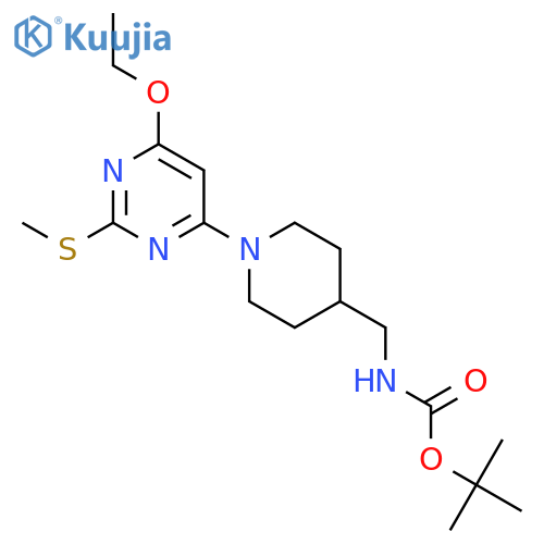 tert-Butyl ((1-(6-ethoxy-2-(methylthio)pyrimidin-4-yl)piperidin-4-yl)methyl)carbamate structure