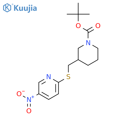 tert-Butyl 3-(((5-nitropyridin-2-yl)thio)methyl)piperidine-1-carboxylate structure