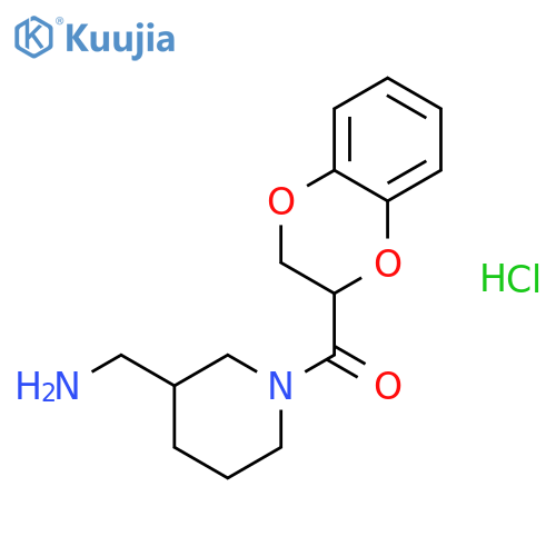 (3-(Aminomethyl)piperidin-1-yl)(2,3-dihydrobenzo[b][1,4]dioxin-2-yl)methanone hydrochloride structure