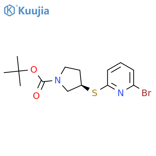 (R)-3-(6-Bromo-pyridin-2-ylsulfanyl)-pyrrolidine-1-carboxylic acid tert-butyl ester structure