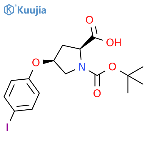 (2S,4S)-1-(tert-Butoxycarbonyl)-4-(4-iodophenoxy)-2-pyrrolidinecarboxylic acid structure