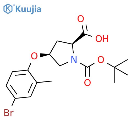 (2S,4S)-4-(4-Bromo-2-methylphenoxy)-1-(tert-butoxycarbonyl)-2-pyrrolidinecarboxylic acid structure