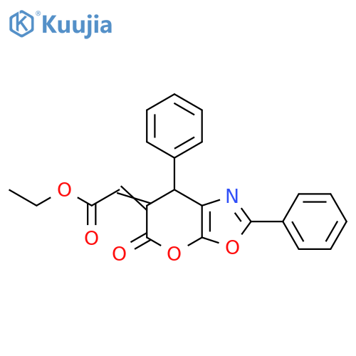 Acetic acid, 2-(5-oxo-2,7-diphenyl-5H-pyrano[3,2-d]oxazol-6(7H)-ylidene)-, ethyl ester structure