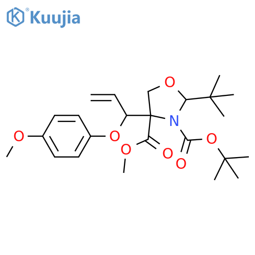 3,4-Oxazolidinedicarboxylic acid, 2-(1,1-dimethylethyl)-4-[(1S)-1-(4-methoxyphenoxy)-2-propen-1-yl]-, 3-(1,1-dimethylethyl) 4-methyl ester, (2R,4R)- structure