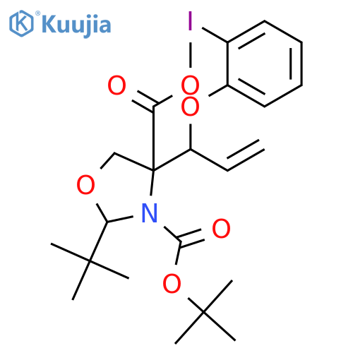 3,4-Oxazolidinedicarboxylic acid, 2-(1,1-dimethylethyl)-4-[(1S)-1-(2-iodophenoxy)-2-propen-1-yl]-, 3-(1,1-dimethylethyl) 4-methyl ester, (2R,4R)- structure