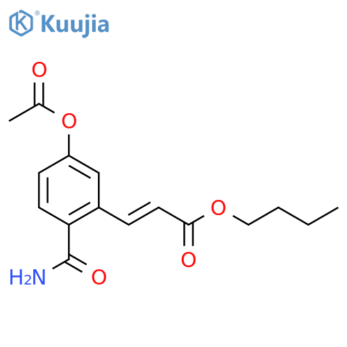 2-Propenoic acid, 3-[5-(acetyloxy)-2-(aminocarbonyl)phenyl]-, butyl ester, (2E)- structure