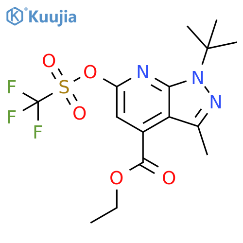 ethyl 1-tert-butyl-3-methyl-6-[(trifluoromethane)sulfonyloxy]-1H-pyrazolo[3,4-b]pyridine-4-carboxylate structure
