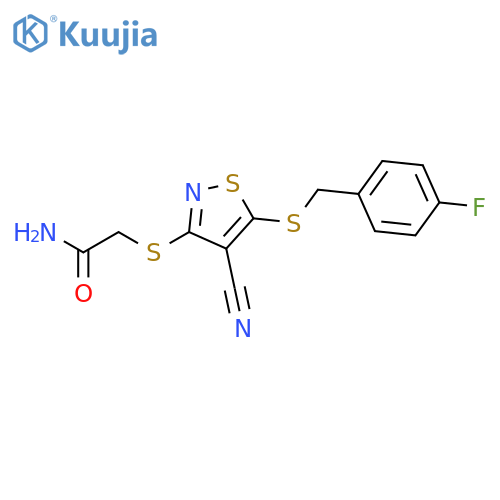 2-({4-cyano-5-[(4-fluorobenzyl)sulfanyl]isothiazol-3-yl}sulfanyl)acetamide structure