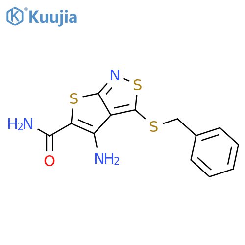 4-amino-3-(benzylsulfanyl)thieno[2,3-c]isothiazole-5-carboxamide structure