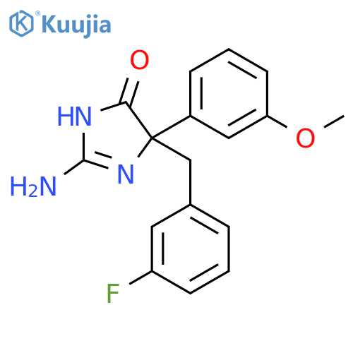 2-amino-5-[(3-fluorophenyl)methyl]-5-(3-methoxyphenyl)-4,5-dihydro-1H-imidazol-4-one structure