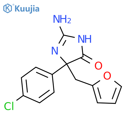 2-amino-5-(4-chlorophenyl)-5-[(furan-2-yl)methyl]-4,5-dihydro-1H-imidazol-4-one structure
